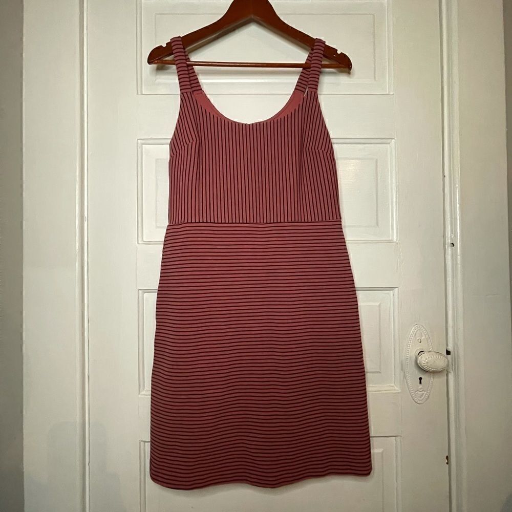 LOFT Sleeveless Salmon/Black Striped Summer Dress